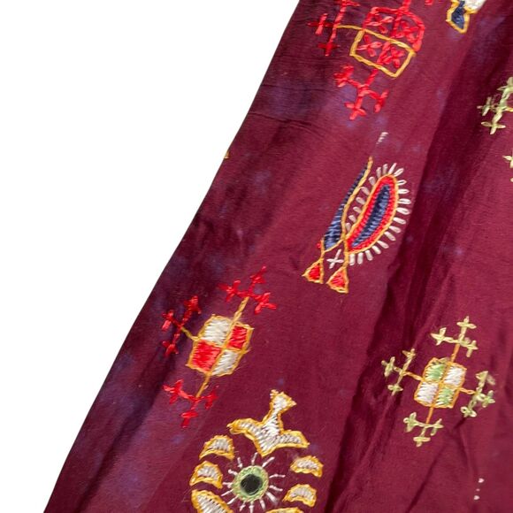 Women's One Size Maroon Embroidered Art To Wear Midi Drawstring Artsy Colorful - Picture 4 of 12